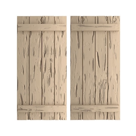 Rustic Four Board Joined Board-n-Batten Pecky Cypress Faux Wood Shutters, 22W X 32H